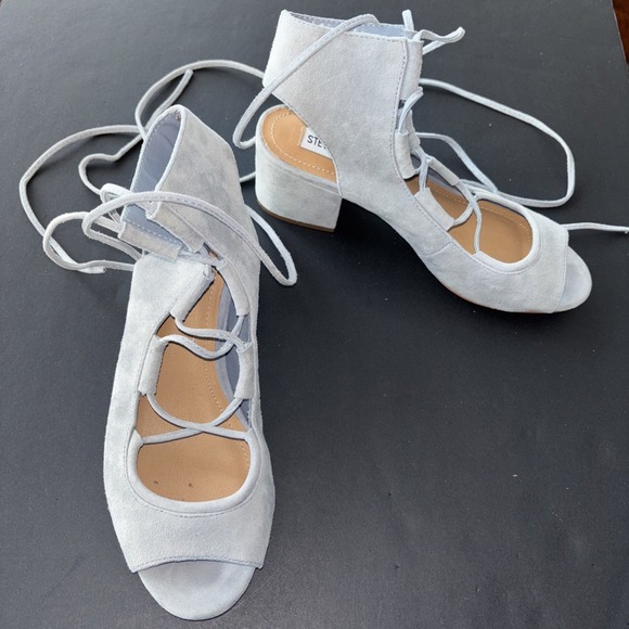 Fall Trending Suede Steve Madden Admire Lace Up Light Blue Sandal Size 7M - Picture 1 of 6